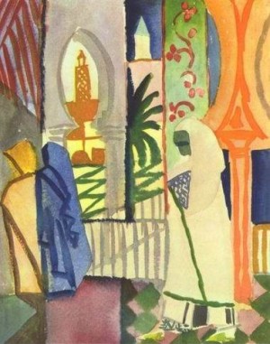 Oil macke ,august Painting - In The Temple Hall by Macke ,August