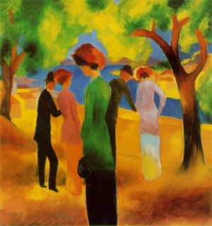Oil green Painting - Lady in a Green Jacket Dame in greuner Jacke  1913 by Macke ,August