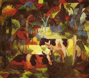 Oil landscape Painting - Landscape With Cows And Camel by Macke ,August