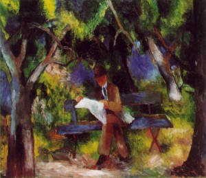 Oil the Painting - Man Reading in the Park  1914 by Macke ,August