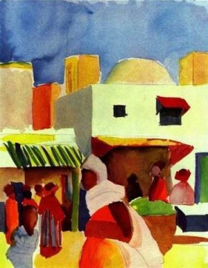 Oil macke ,august Painting - Market In Algier by Macke ,August