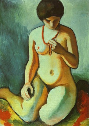 Oil Nude Painting - Nude with Coral Necklace (Akt mit Korallenkette), 1910 by Macke ,August