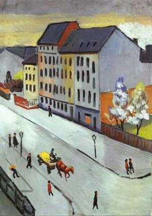 Oil street Painting - Our Street in Gray (Unsere Strasse in Grau) 1911 by Macke ,August