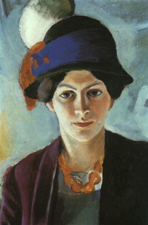 Oil portrait Painting - Portrait of the Artist's wife Elisabeth with a Hat (Frau des Künstlers mit Hut), 1909 by Macke ,August
