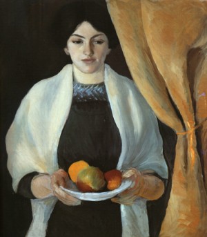 Oil the Painting - Portrait with Apples, Wife of the Artist (Portrat mit Apfeln, Frau des Künstlers), 1909 by Macke ,August