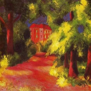 Oil red Painting - Red House in a Park 1914 by Macke ,August