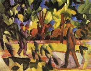 Oil the Painting - Riders and Strollers in the Avenue by Macke ,August
