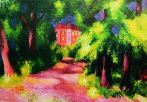 Oil macke ,august Painting - Rotes Haus im Park by Macke ,August