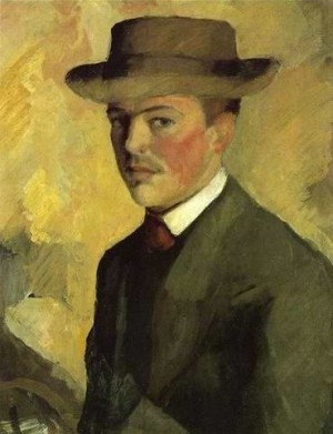 Oil portrait Painting - Self Portrait 1909 by Macke ,August