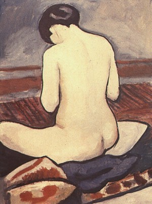 Oil Nude Painting - Sitting Nude with Cushions (Sitzender Akt mit Kissen), 1911 by Macke ,August