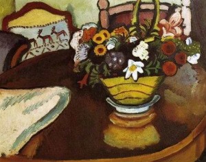 Oil still Painting - Still Life with Stag Cushion and Flowers by Macke ,August