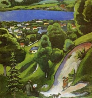Oil macke ,august Painting - Tegernsee Landscape by Macke ,August