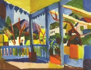 Oil macke ,august Painting - Terrace Of The Country House In St Germain by Macke ,August