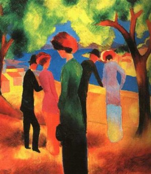 Oil macke ,august Painting - Woman in a Green Jacket 1913 by Macke ,August
