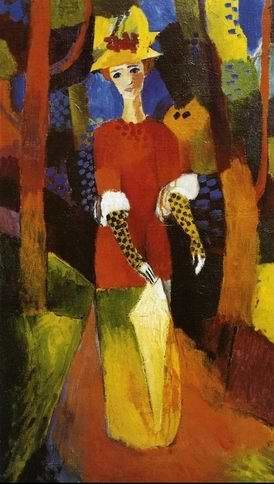 Oil woman Painting - Woman in Park by Macke ,August