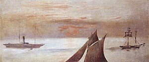 Oil sea Painting - Boats at Sea, Sunset, 1872-1873 by Manet,Edouard