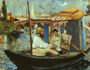 Oil claude Painting - Claude Monet Working on his Boat in Argenteuil, 1874 by Manet,Edouard