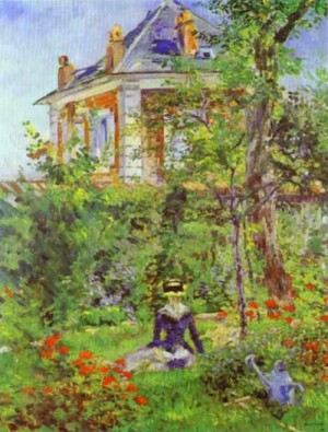 Oil garden Painting - Girl in the Garden at Bellevue. 1880 by Manet,Edouard