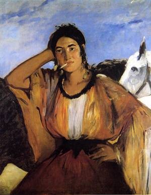 Oil woman Painting - Gypsy with Cigarette (aka Indian Woman Smoking) 1862 by Manet,Edouard