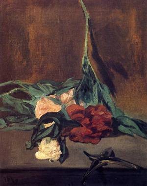 Oil manet,edouard Painting - Peony Stems and Pruning Shears 1864 by Manet,Edouard