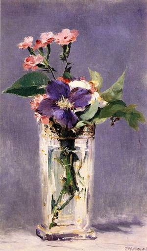  Photograph - Pinks and Clematis in a Crystal Vase, 1882 by Manet,Edouard