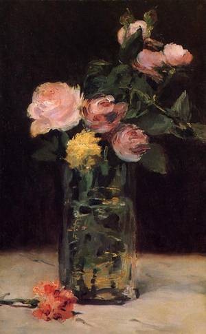  Photograph - Roses in a Glass Vase 1883 by Manet,Edouard