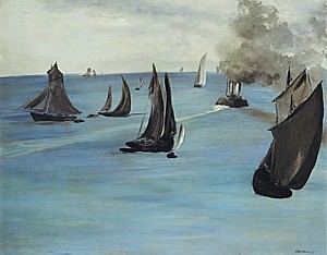 Oil seascape Painting - Steamboat, Seascape or Sea View, Calm Weather, 1864-1865 by Manet,Edouard