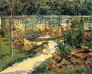 Oil manet,edouard Painting - The Bench (aka My Garde) 1881 by Manet,Edouard