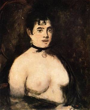 Oil manet,edouard Painting - The Brunette with Bare Breasts 1872 by Manet,Edouard