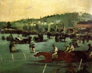 Oil manet,edouard Painting - The Races in the Bois de Boulogne 1872 by Manet,Edouard