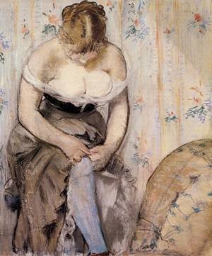 Oil manet,edouard Painting - Woman Fastening Her Garter 1878 1879 by Manet,Edouard
