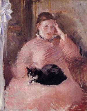Oil woman Painting - Woman with a Cat Portrait of Madame Manet 1882 1883 by Manet,Edouard