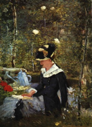Oil garden Painting - Young Girl on the Threshold of the Garden at Bellevue   1880 by Manet,Edouard