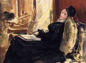 Oil woman Painting - Young Woman with Book 1875 by Manet,Edouard