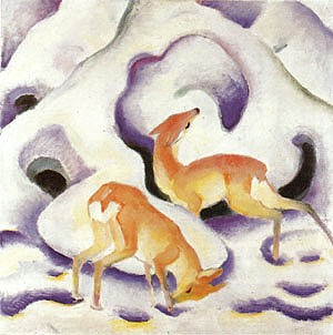 Oil the Painting - Deer in the Snow, 1910 by Marc,Franz