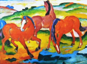 Oil marc,franz Painting - Die GroBen roten Pferde by Marc,Franz
