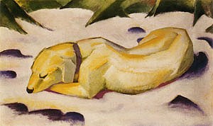 Oil the Painting - Dog Lying in the Snow  1910-11 by Marc,Franz