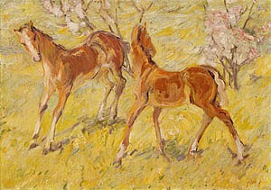 Oil marc,franz Painting - Foals at Pasture,1909 by Marc,Franz