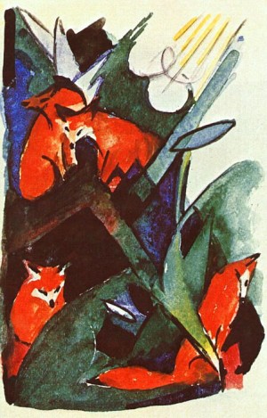 Oil marc,franz Painting - Four Foxes (Vier Fuchse), 1913 by Marc,Franz