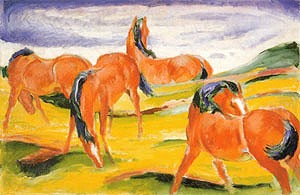 Oil marc,franz Painting - Grazing Horses III, 1910 by Marc,Franz