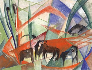 Oil landscape Painting - Landscape with Black Horses, 1913 by Marc,Franz