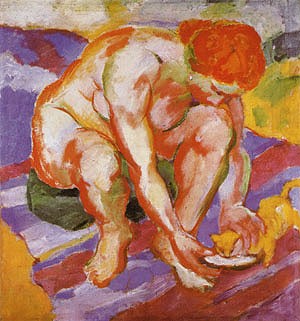 Oil marc,franz Painting - Nude with Cat, 1910 by Marc,Franz