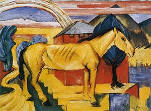 Oil marc,franz Painting - The Long Yellow Horse, 1913 by Marc,Franz