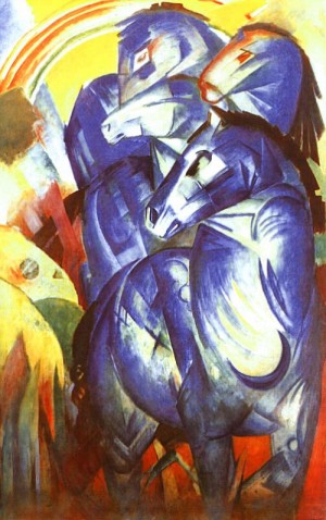 Oil blue Painting - The Tower of Blue Horses (Der Turm der blauen Pferde), 1913 by Marc,Franz