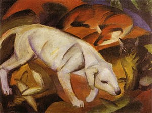 Oil marc,franz Painting - Three Animals (Dog,Fox and Cat), 1912 by Marc,Franz