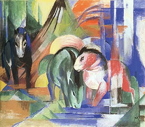 Oil marc,franz Painting - Three Horses at a Watering-Place, 1913 by Marc,Franz
