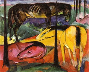 Oil marc,franz Painting - Three Horses I, 1913 by Marc,Franz