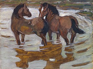 Oil marc,franz Painting - Two Horses at a Watering Place, 1910 by Marc,Franz