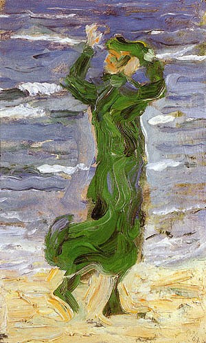 Oil woman Painting - Woman in the Wind by the Sea, 1907 by Marc,Franz