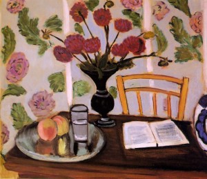 Oil still Painting - Still Life  Bouquet of Dahlias and White Book, 1923 by Matisse Henri